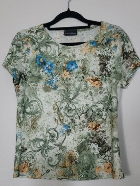 Y2K Floral Baby Tee Size S/M Embellished Fairycore Whimsigoth 90s Grunge
